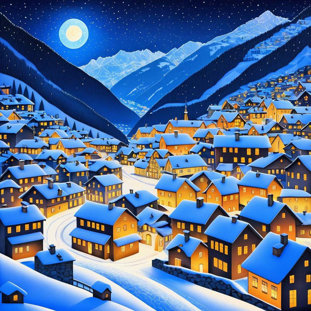 Alpine Night Scene with Lanterns