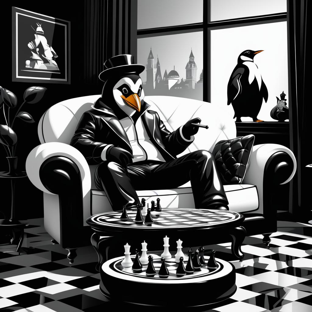 Charming Penguin Playing Chess in Style