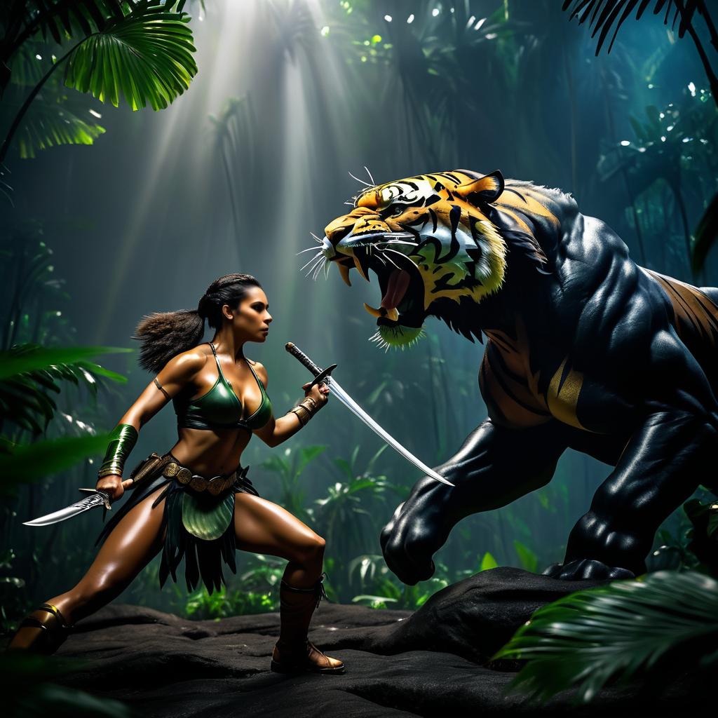 Epic Jungle Showdown: Fighter vs Big Cat