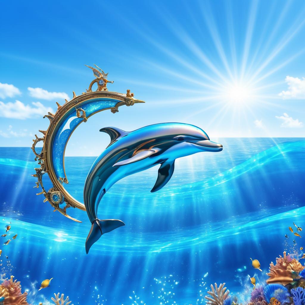 Steampunk Dolphin in Vibrant Ocean Scene