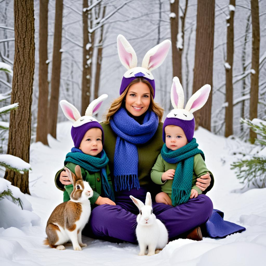 Cozy Rabbit Family in Snowy Forest