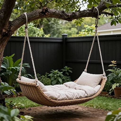 Cozy Hanging Bed in Serene Garden