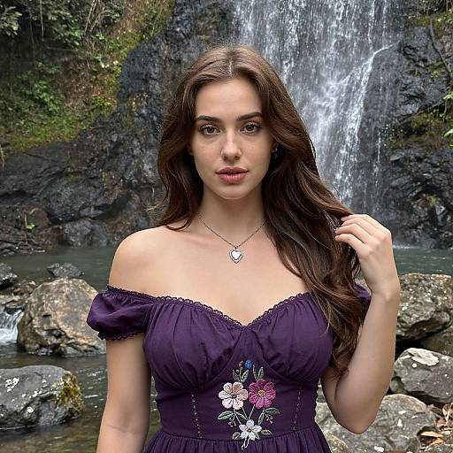Elegant Woman by Waterfall