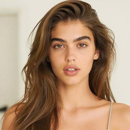 Young Woman with Long Wavy Hair and Defined Eyebrows
