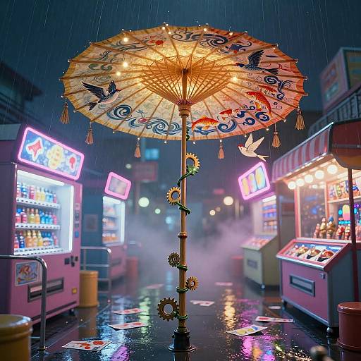Whimsical Neon Carnival with Djinn Umbrella