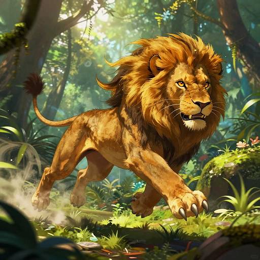 Anime Lion Girl Leaping Action