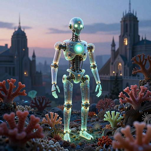 Bioluminescent Coral Automaton Cathedral at Dusk