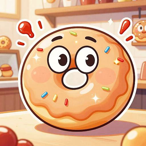 Cheeky Cartoon Doughnuts in Bakery