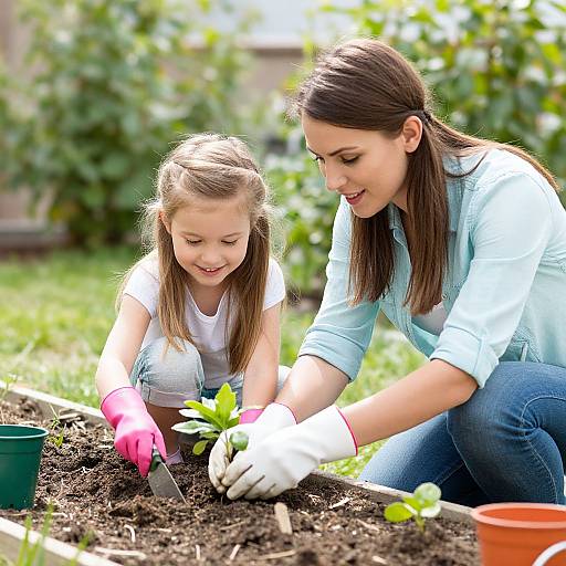 Woman and Child Gardening Together
