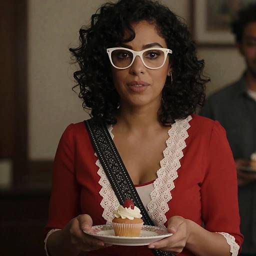 Chic Woman with Cupcake in a Dim Room