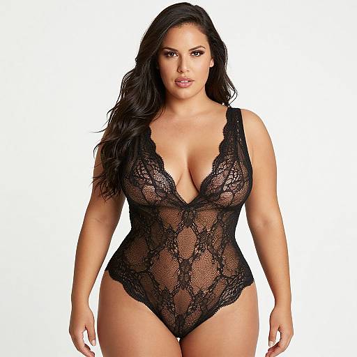 Confident Curvy Woman in Lace Bodysuit