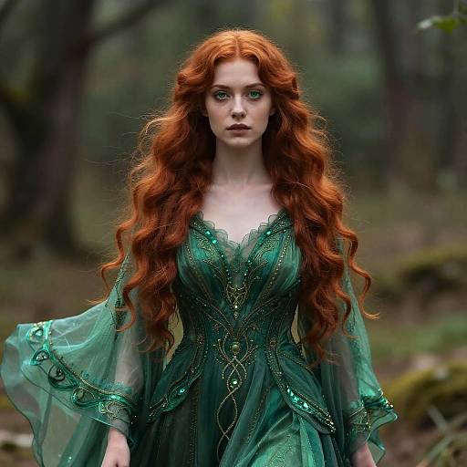 Mysterious Woman in Emerald Gown