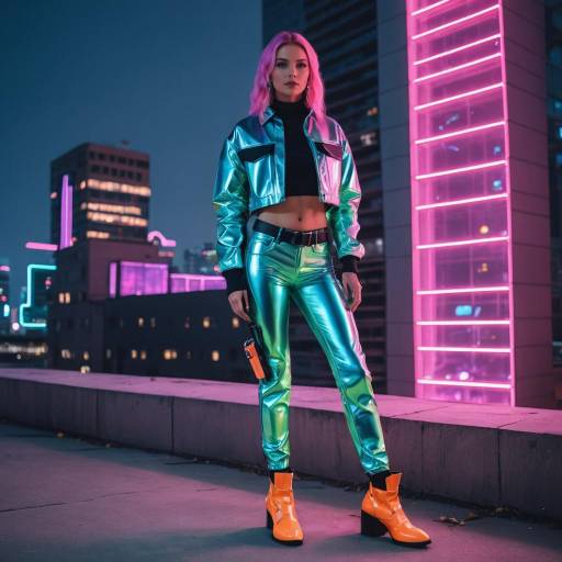 Futuristic Woman in Metallic Y2K Outfit