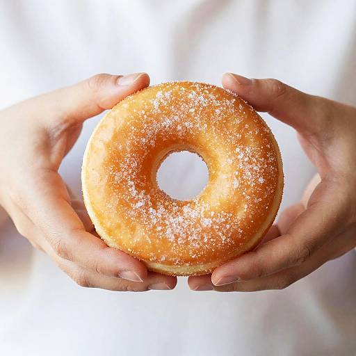 Close-Up of Hands Holding Sugared Donut