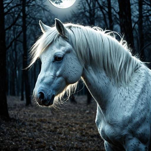 White Horse in Moonlit Forest