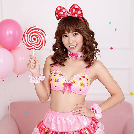 Candy-Themed Cute Asian Woman Portrait
