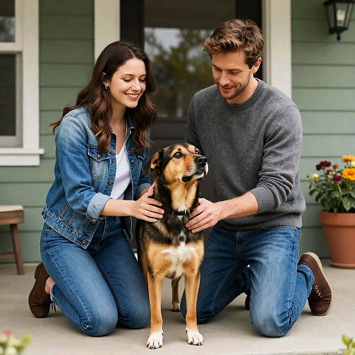 Couple with Dog on Porch in Natural Light