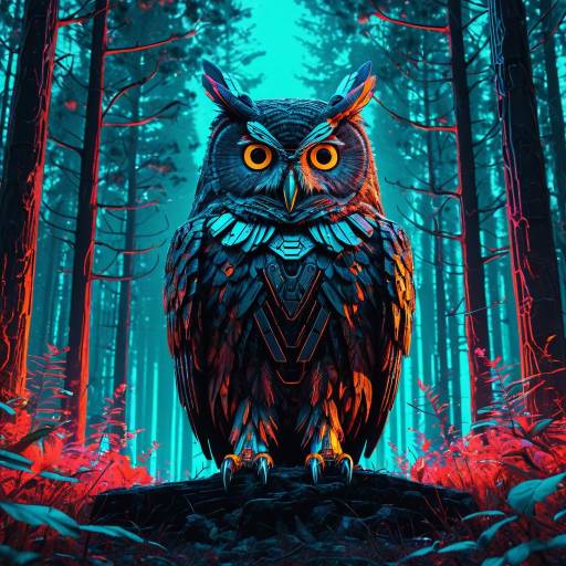 Cybernetic Owl Guardian in Neon Techno Forest Cybernetic Owl Guardian in Neon Techno Forest
