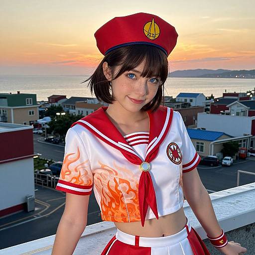 Teen Girl in Sailor Mars Costume at Sunset