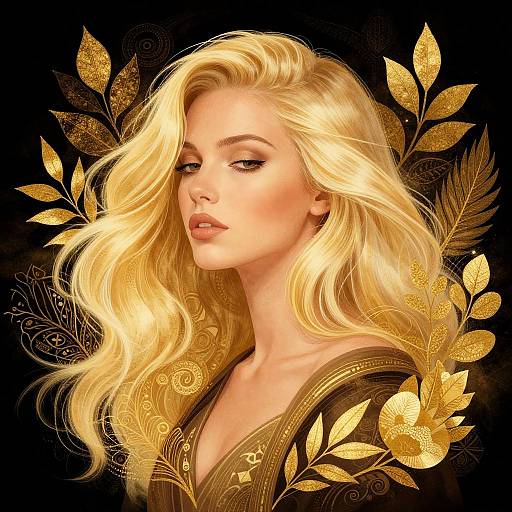 Ethereal Woman with Golden Leaves