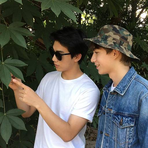 Sunlit Garden Moment: Two Young Men