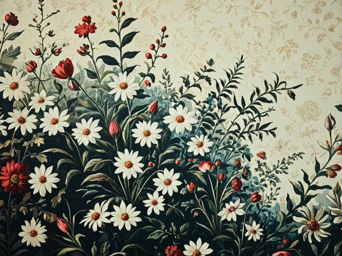 Vintage Flower Wallpaper Close-Up Art