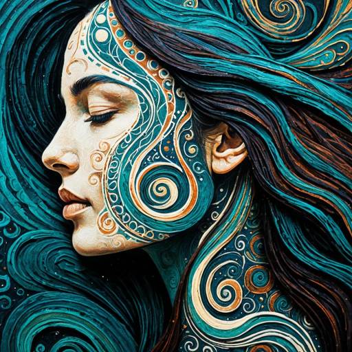 Abstract Oceanic Female Portrait with Swirling Patterns Abstract Oceanic Female Portrait with Swirling Patterns