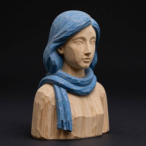 Wooden Carving of Blue-Haired Woman