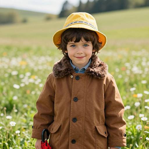 Mischievous Boy in Sunny Meadow