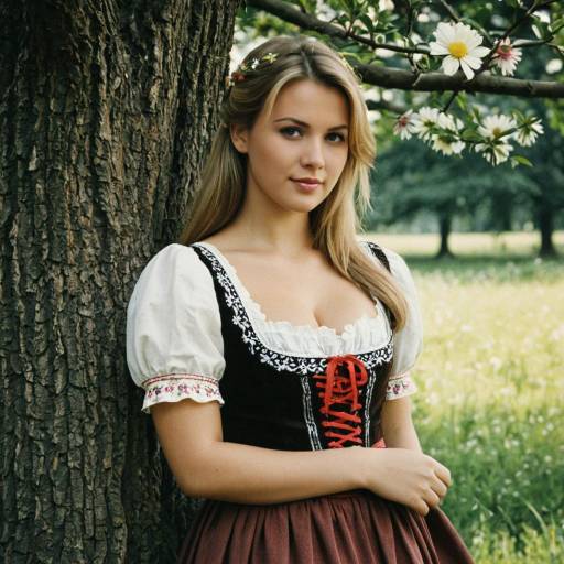 Woman in Traditional Dirndl Dress Outdoors