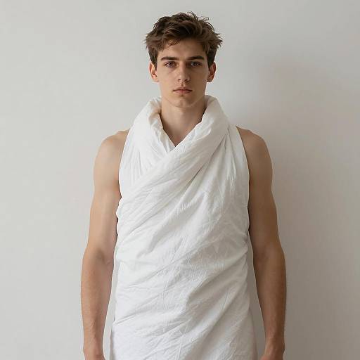 Young Man Draped in White Fabric
