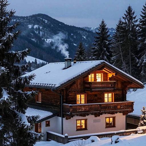 Cozy Snowy Rustic Chalet Twilight