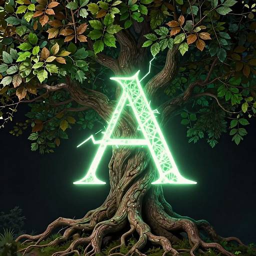 Enchanted Tree with Glowing Rune