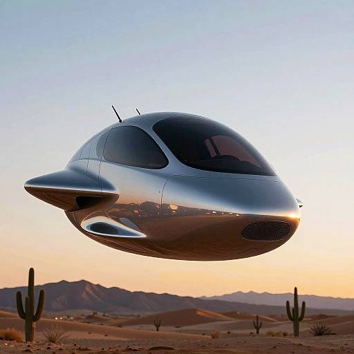 Futuristic Flying Car at Sunset