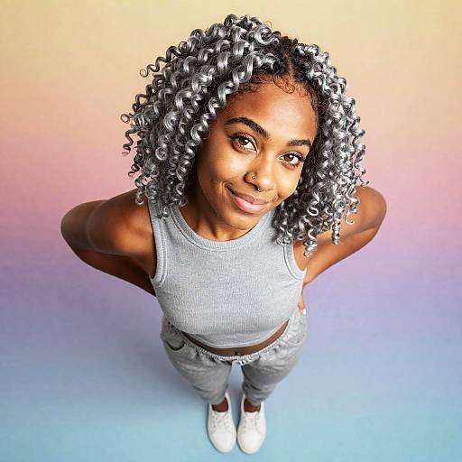 Smiling Petite Ebony Woman, Silver Puff