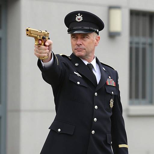 Serious Soldier with Golden Handgun