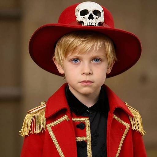 Blonde Boy in Red Skull Hat