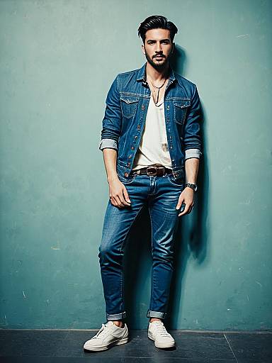 Man in Stylish Denim Outfit