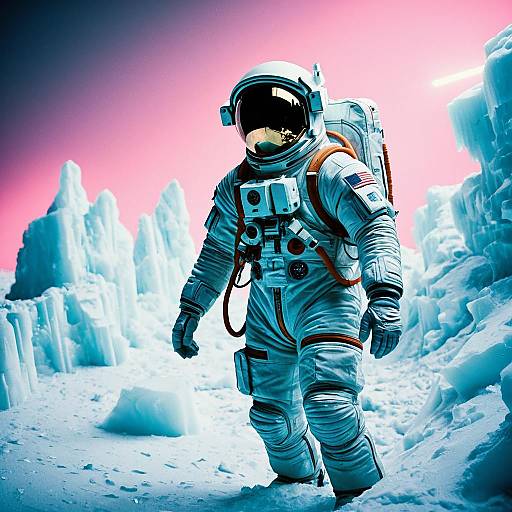 Astronaut in Neon Ice Landscape