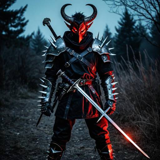 Dark Warrior with Horned Helmet and Spiked Armor