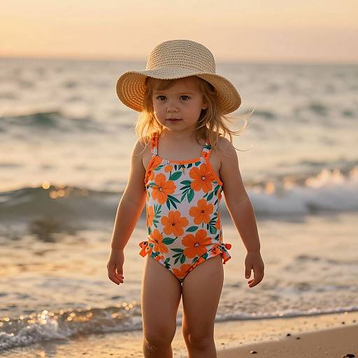 Toddler at Ocean's Golden Hour