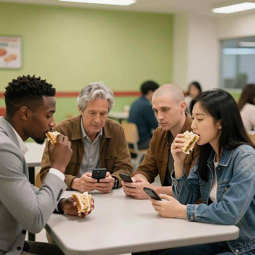 Cafeteria Scene with Four Diverse Friends