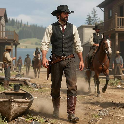 Western Gambler in Bustling Mining Town