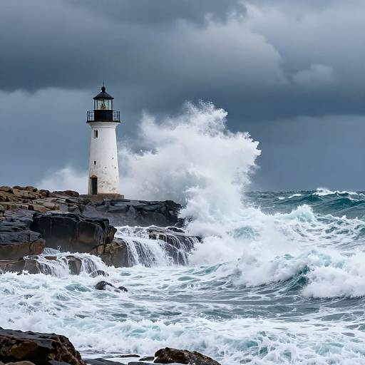 Stormy Ocean Waves Crashing Lighthouse