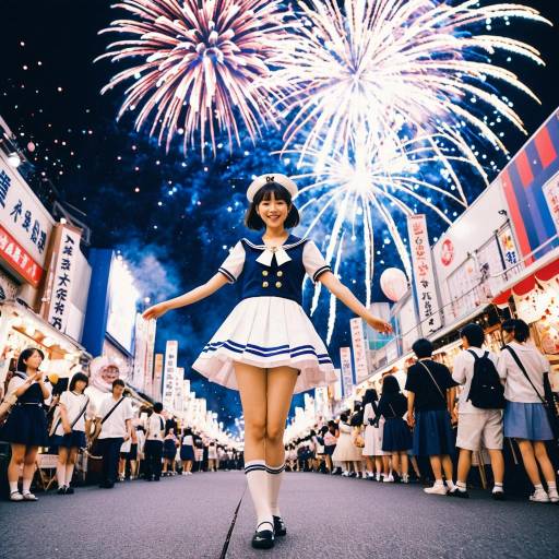 Young Woman in Sailor Outfit at Harajuku Festival