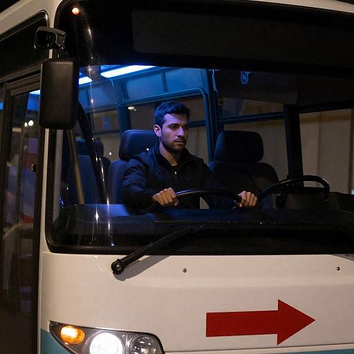 Man Driving Bus at Night