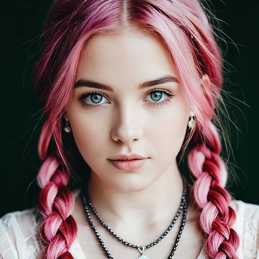 Realistic Girl with Pink Peek Boo Braids