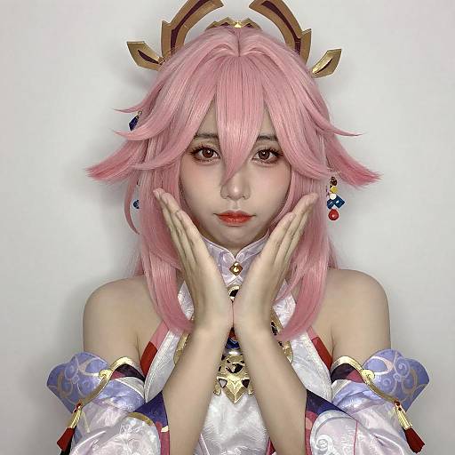 Asian Woman in Floral Cosplay Outfit