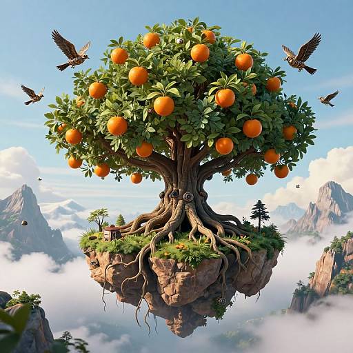 Colossal World Tree with Steampunk Birds