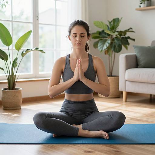 Woman Meditating in Serene Home